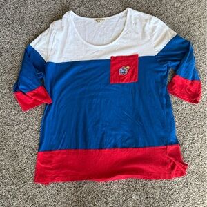 KU Jayhawks Kansas Jayhawks Color Block Long Sleeve Tee - Blue, Red, and White